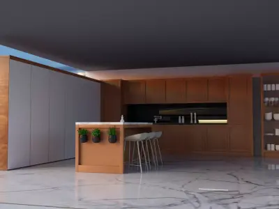 kitchen with marble floors and sky 3D model