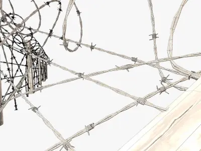 Barbed wire fence wood 3D model