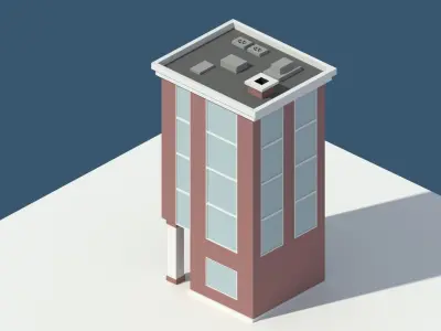 Low Poly Apartment 3 tall building with flat roof Low-poly 3D model