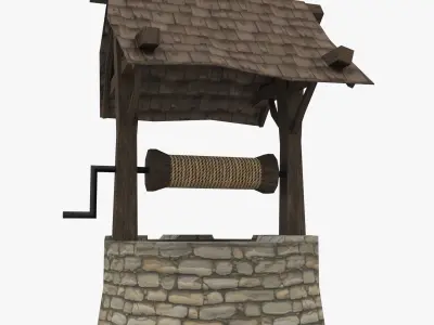 well low-poly water with wooden roof Low-poly 3D model