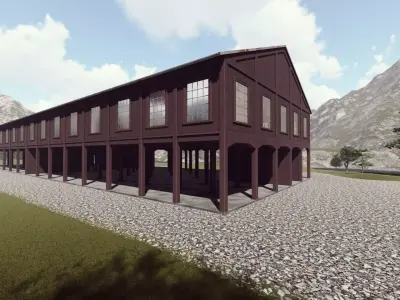 Detailed Building cocrete office  Exterior 3Dsmax - Revit Low-poly 3D model