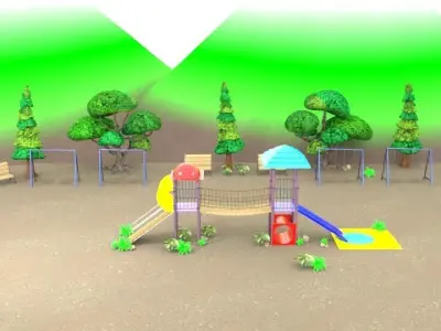 Garden Park Swings and Slide  Low-poly 3D model
