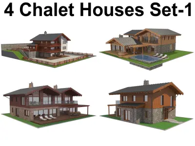 4 Chalet Houses Set 1 3D model