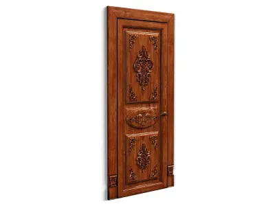Door0013 wooden door with ornate carvings 3D model