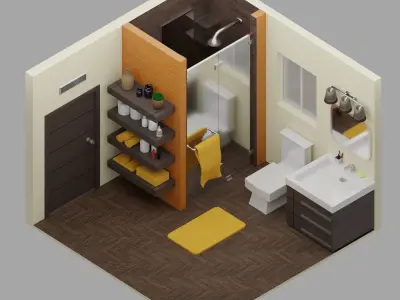 Low-Poly Bathrooms Pack - 5 Bathrooms Low-poly 3D model