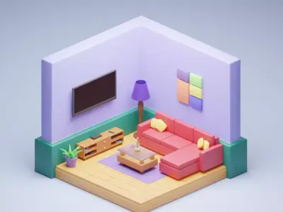 Low Poly Isometric Living Room Low-poly 3D model