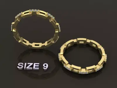 Hermes Style Link Diamond Band Ring Size 9 3D print model