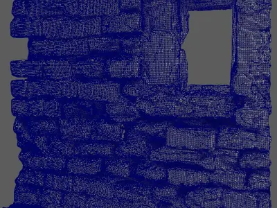 Ancient wall of ruined building 3D model