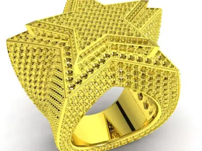 Hip Hop Iced Out Diamond Star Ring for Men 152a 3D print model