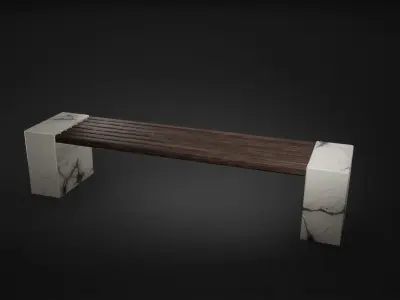 Benches Game Ready bench made of wood and marble Low-poly 3D model