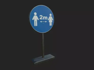 Social Distancing Signage Low-poly 3D model