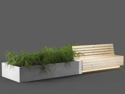 bench349 concrete bench with plants in it 3D model