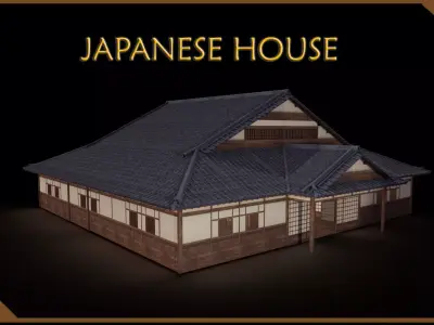 Japanese traditional House Model with Interior Low-poly 3D model