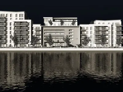 VRay - C4D files Waterfront Exterior Scene 3D model