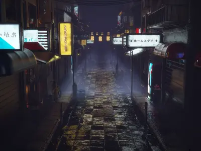 Japanese street alley Pack low-poly 3d model Low-poly 3D model