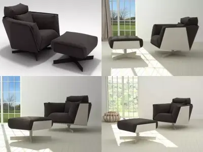 Heit armchair and footstool 3D model