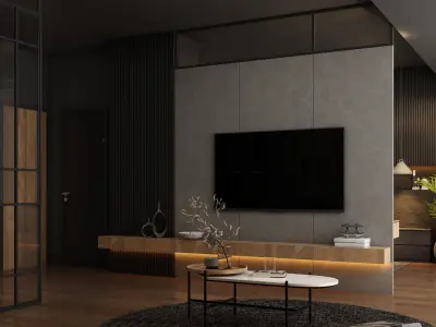 Cozy One Room Apartment- Living Room and Bedroom 3D model