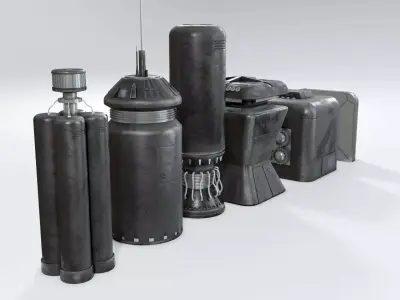 Tech Kitbash - 5 Sci-Fi Generators - Low-Poly Textured Assets Low-poly 3D model