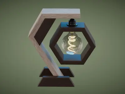 Hexagon Wooden Table Lamp Low-poly 3D model