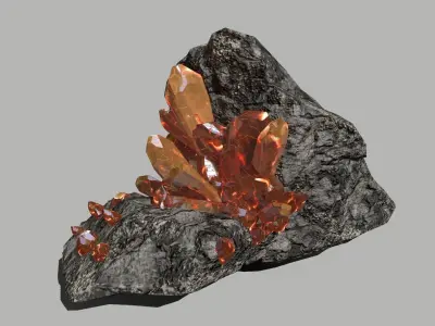 Crystal Set rock with orange crystals Low-poly 3D model