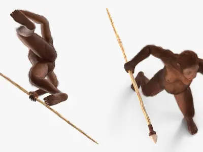  Prehistoric Hominid with Wooden Spear Fur for Cinema 4D 