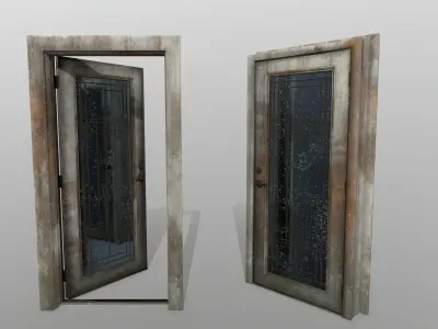 door 2 old wooden with glass window Low-poly 3D model
