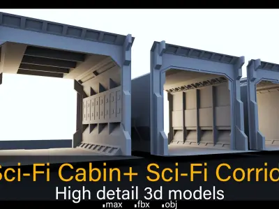 3 Sci-Fi Cabins - A Corridor- High detail 3d models Low-poly 3D model
