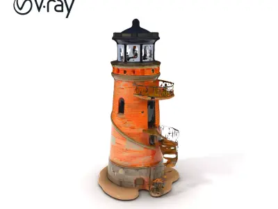 Rustic Brick Lighthouse D Model Pack Low-poly 3D model