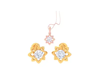 Solitaire Super Light Weight Earring Pendant Set 3D print model