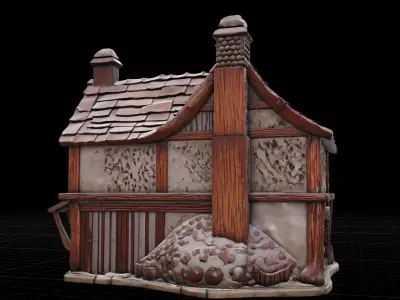 Rustic Tudor Style Fantasy House  Weathered Stone  Wood  Low-poly 3D model