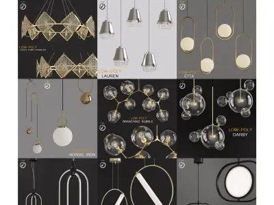 Chandelier collection 3d model pieces Low-poly 3D model