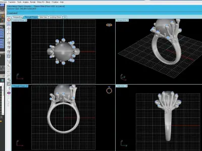 Ring 3D print model gold with pearl and diamonds 3D print model