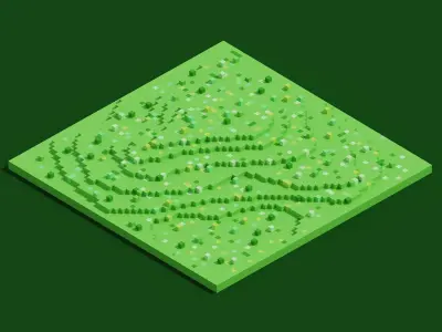 3d voxel green landscape 64x64x64 5tm Low-poly 3D model