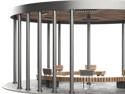 Set of pergolas gazebos canopies with swings benches 2 3D model