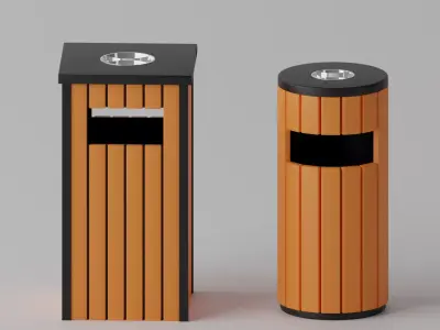 Wooden Trash Can Collection 3D model