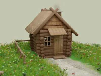 Wooden House Low-poly 3D model