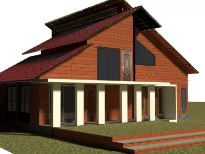 farmhouse model house with roof 3D model