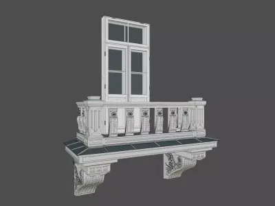 19th century balcony in the eclectic-Art Nouveau style Low-poly 3D model