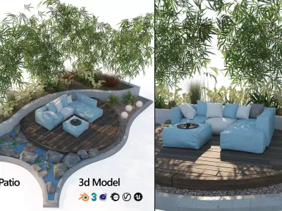 garden patio deck with outdoor furniture 3D model