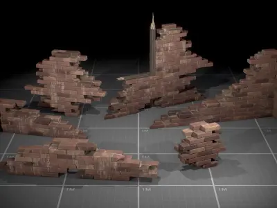 Broken Brick Walls batch01 Low-poly 3D model