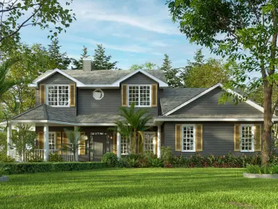 house 3D model country plans - front elevation 3D model