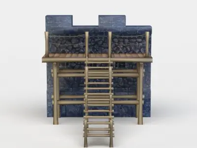 Masonry wall with wooden stairs Low-poly 3D model