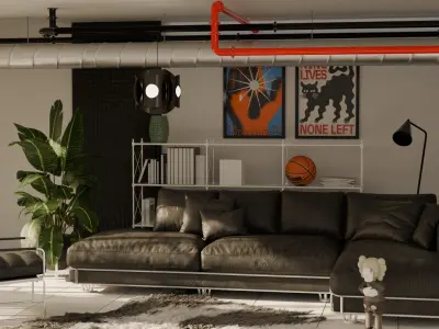 Modern Industrial living room design Free 3D model