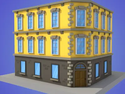 cartoon building 2 low poly Low-poly 3D model