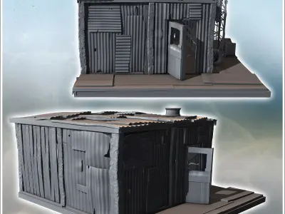 Small metallic shack with corrugated walls exposed beams surroun 3D print model
