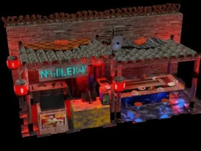 Steampunk noodle bar ramen shop Bladerunner style Low-poly 3D model
