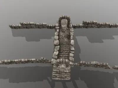 ruin set statue of stone bridge Low-poly 3D model