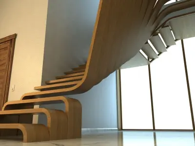 Creative wood stairs scene 3D model