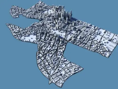 Cityscape city in shape of snow globe 3D model