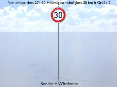 Traffic sign 274-30 Speed limit 30 km h Size-2 Low-poly 3D model